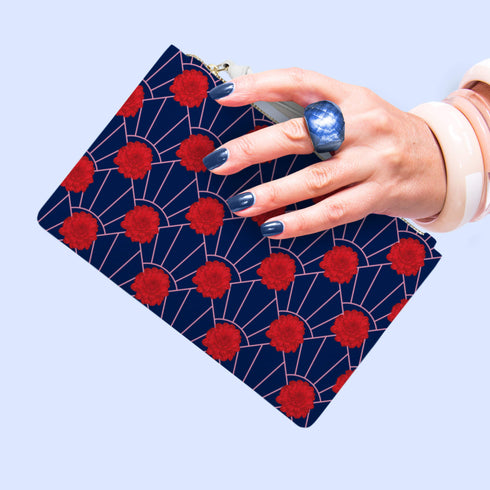 Floral Art Deco Vegan Leather Wristlet
